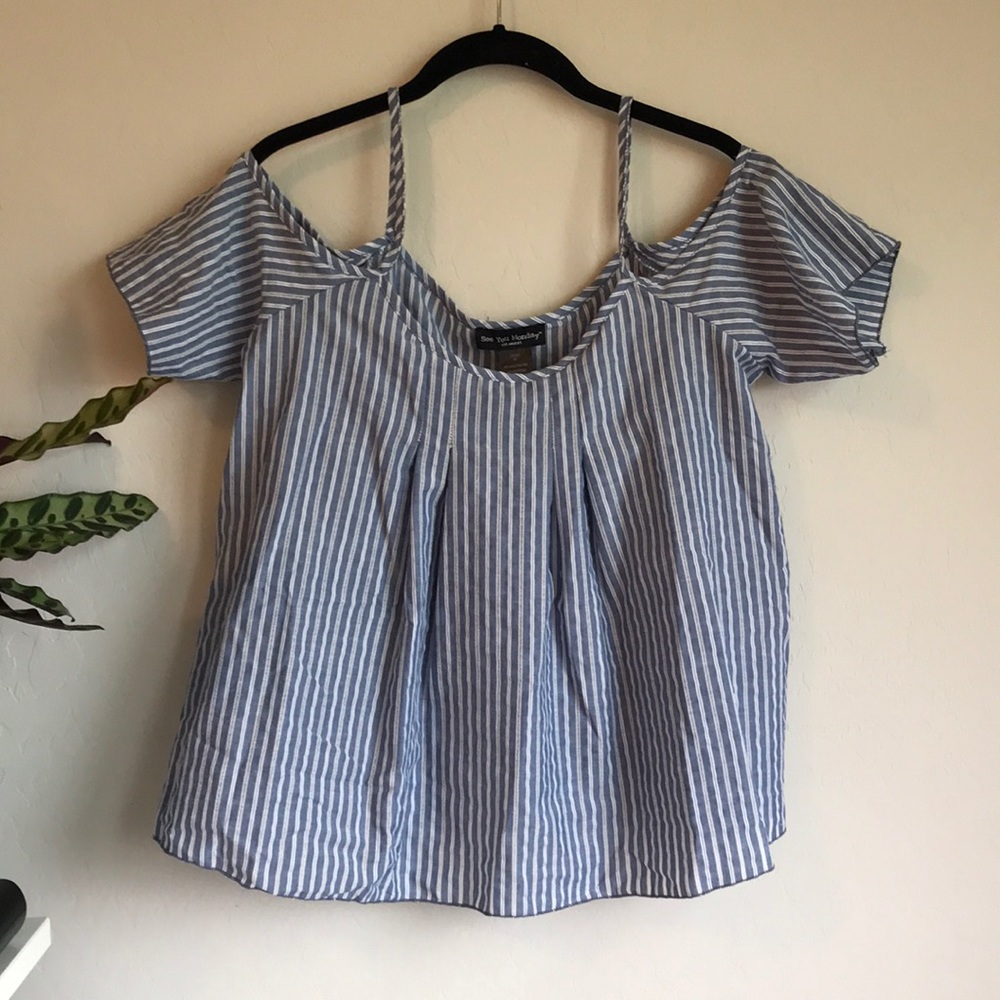 See You Monday Striped Off-the-shoulder Top